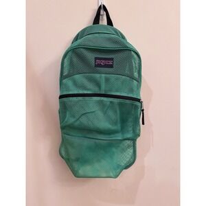 Jansport Green Mesh Backpack w/ Black Straps See Through Bookbag Beachbag